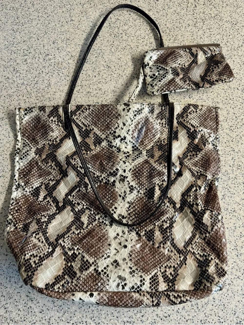 Marc New York Large Snake Print Tote Bag with Coin Pouch - Brown/Beige/Black